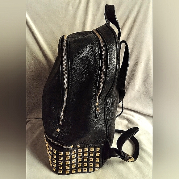 Michael Kors Rhea Medium Black Studded Gold Leather Backpack - Picture 2 of 6